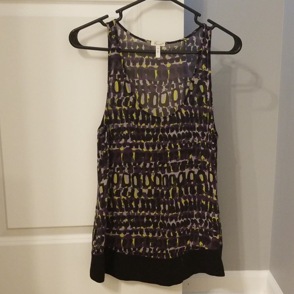 Flounce purple yellow pattern light silk tank top
